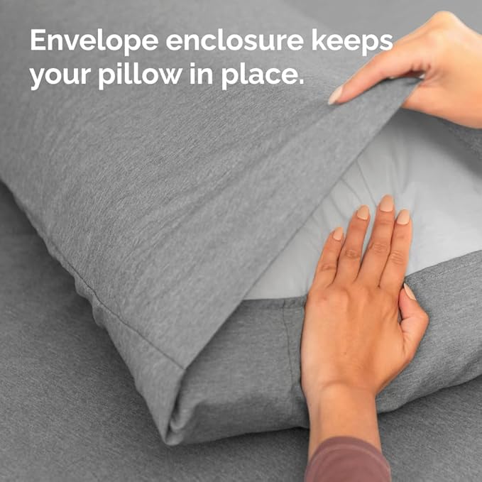 Body Pillowcases Set of 2-20x54 Long Body Pillow Case - Soft Body Pillow Cover for Sleeping & Side Sleepers - Comfy, Wrinkle & Fade Free - Machine Washable w/Envelope Enclosure Heathered Grey