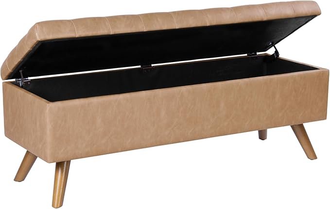 HomePop Modern Tufted Storage Bench - Sand Faux Leather