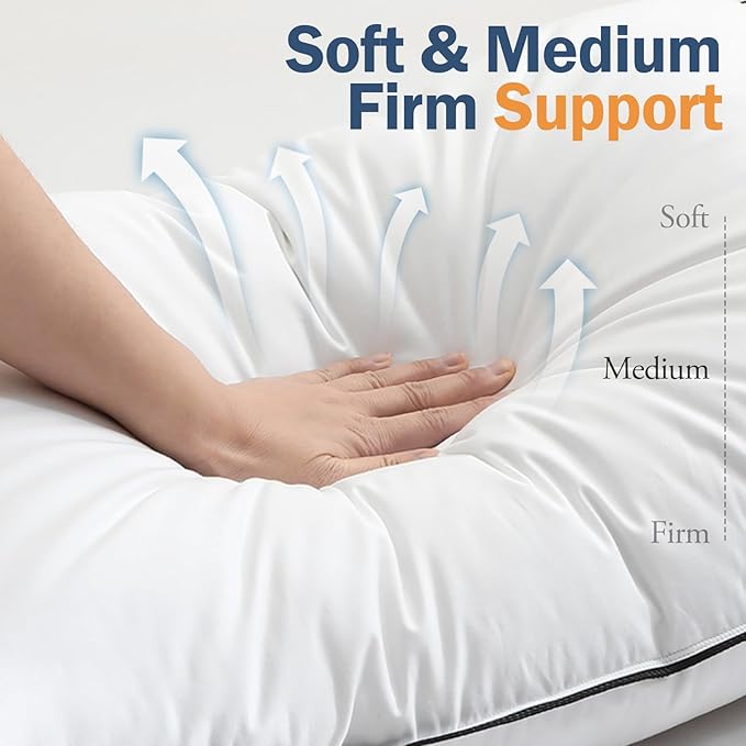 BPC Goose Feather Down Pillows Standard Size Set of 2, Luxury Feather Pillows for Sleeping, 100% Organic Cotton Cover, Soft Support Surround Fill Down Alternative, Hotel Collection Bed Pillows 20"x26"