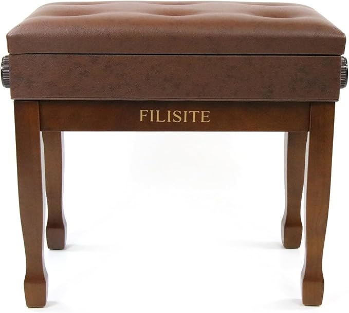 Adjustable Height Piano Stool Bench PU Leather Cushion Wooden Keyboard Seat with Music Storage (Wood)