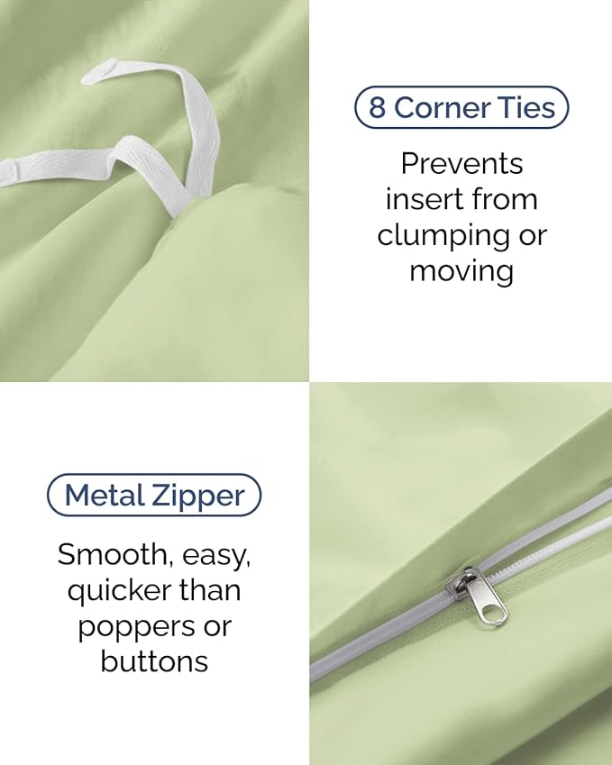 Duvet Cover Twin/Twin XL Size Set - Extra Soft Twin/Twin XL Duvet Cover 68" x 90" with 1 Pillow Sham - Hotel Luxury, Fade Free w/ Zipper Closures & Ties - Comfy, Cozy & Breathable (Light Sage Green)