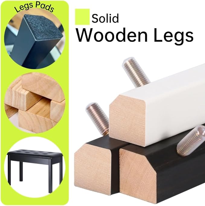 Sanpuli Solid Wood Duet Piano Bench with Storage, Piano Stool and Padded Cushion, Keyboard Bench with Bookcase, Piano Chair and Piano Seat with High-Density Sponges.