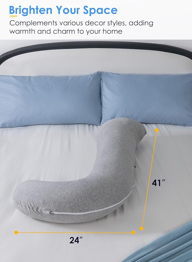 QUEEN ROSE Body Pillow, Full Body Support Pillow for Side Sleepers, Cooling Soft S Shaped Hug Pillow for Adults, Grey