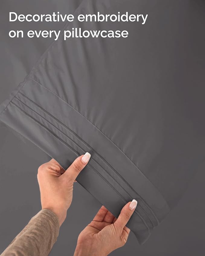Twin Size 3 Piece Sheet Set - Comfy Breathable & Cooling Sheets - Hotel Luxury Bed Sheets for Women & Men - Deep Pockets, Easy-Fit, Extra Soft & Wrinkle Free Sheets - Dark Grey Oeko-Tex Bed Sheet Set