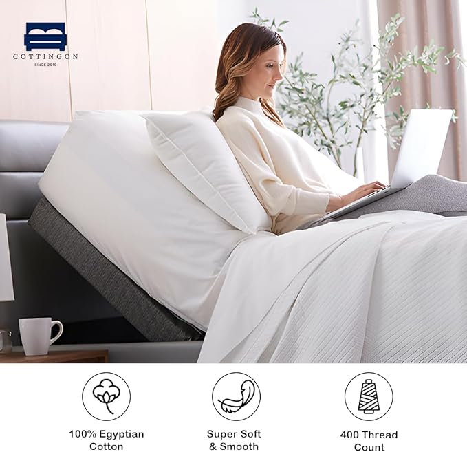 Cottingon 1 Piece Top Split King Fitted Sheet Only for Adjustable beds, Premium 100% Egyptian Cotton, 34 Inches Half Split Flex Head Bottom Sheet for Sleep Number Beds 16" Deep Mattress, White