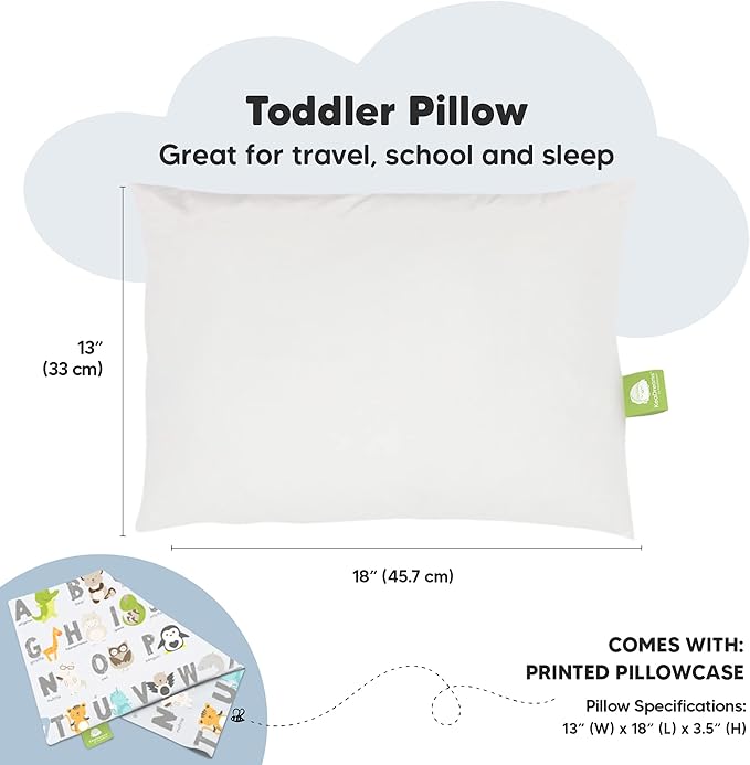 Toddler Pillow with Pillowcase - 13x18 My Little Dreamy Kids Travel Bed Pillows for Sleeping, Organic Cotton Small Pillowcase, Soft & Breathable, Machine Washable, Toddlers 2-5 Years Old (KeaABC)