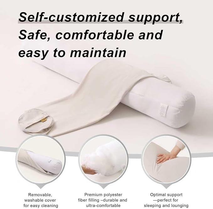 Body Pillow for Adults,Long Round Pillow,Big Cylindrical Pillow,Large Full Bolster Pillows for Side Sleepers (Misty White, 59"*7.87")