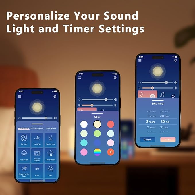 Easysleep Optical Lamps Sound Machine Baby White Noise Machine for Sleeping with 30 Soothing Sounds 12 Night Light,Timers, App Remote Control,Night Light Sleep Machine for Nursery Kid