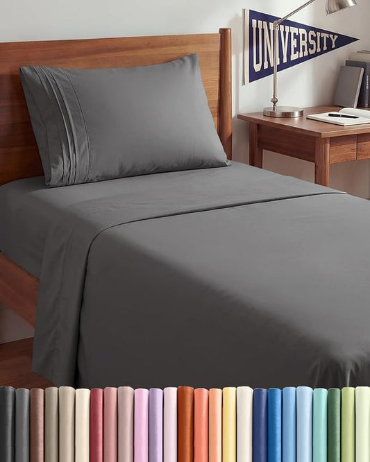 Twin XL Size 3 Piece Sheet Set - Comfy Breathable & Cooling Sheets - Hotel Luxury Bed Sheets for Women & Men - Deep Pockets, Easy-Fit, Soft and Wrinkle Free Sheets - Dark Grey Oeko-Tex Bed Sheet Set
