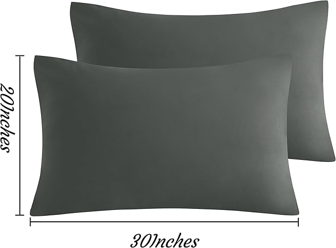 NTBAY Queen Pillow Cases Set of 2, 2 Pack Brushed Microfiber 20x30 Pillow Cases, Soft, Wrinkle, Fade, Stain Resistant Dark Grey Pillow Cases with Envelope Closure, 20x30 Inches, Dark Grey