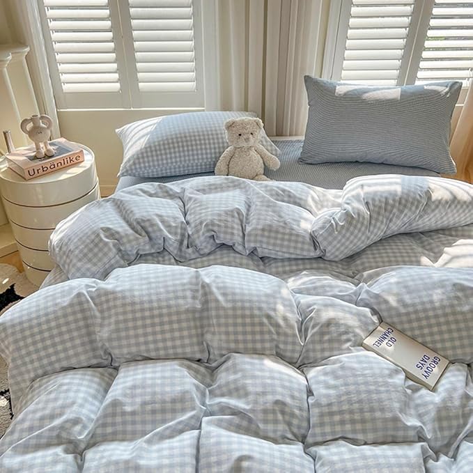 Nayoroom Gingham Duvet Cover Full Size Blue White Plaid Checkered Comforter Cover 3 Pcs Soft Breathable Washed Microfiber Grid Farmhouse Bedding Set with Pillow Shams