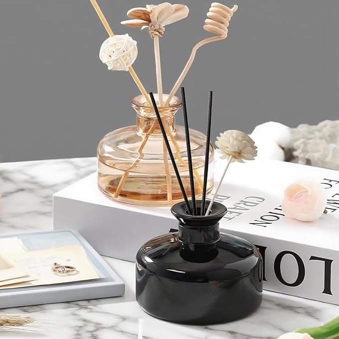 200 ml/6.7 oz Empty Glass Diffuser Bottles Refillable Aromatherapy Jar Container DIY Replacement Diffuser Accessories Essential Oils Crafts Decor (Black)