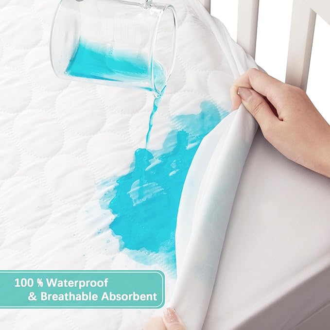 Biloban Crib Mattress Protector Pad Waterproof, Toddler Waterproof Crib Mattress Cover, Machine Washable & Dryer Fit Baby Toddler Bed Mattress Protector (Standard Size 52” x 28”), White