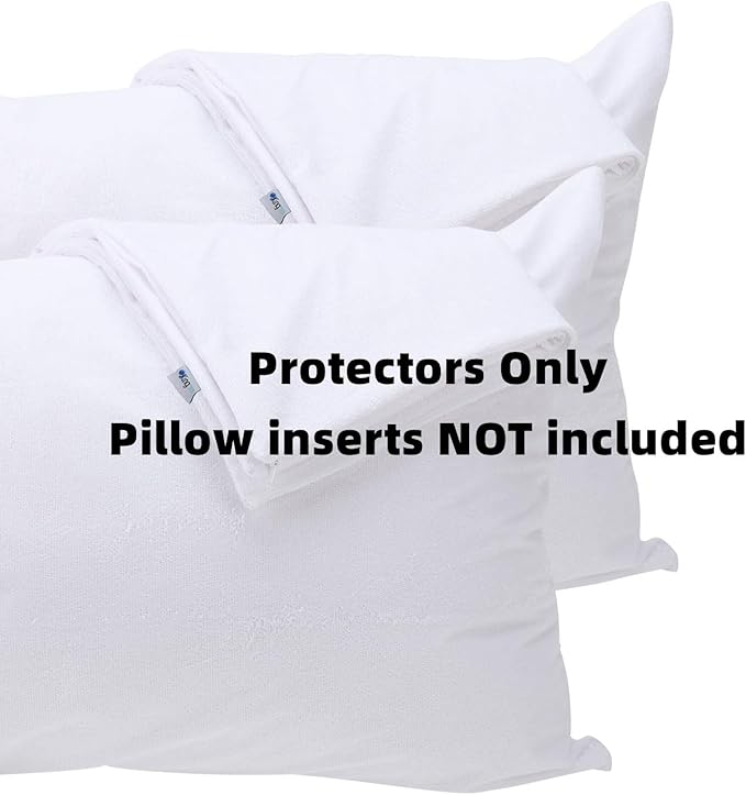 Kingnex 4 Pack Feather Proof Pillow Protectors with Zipper Standard Size - Waterproof - Down Proof - Bamboo Viscose Terry Surface