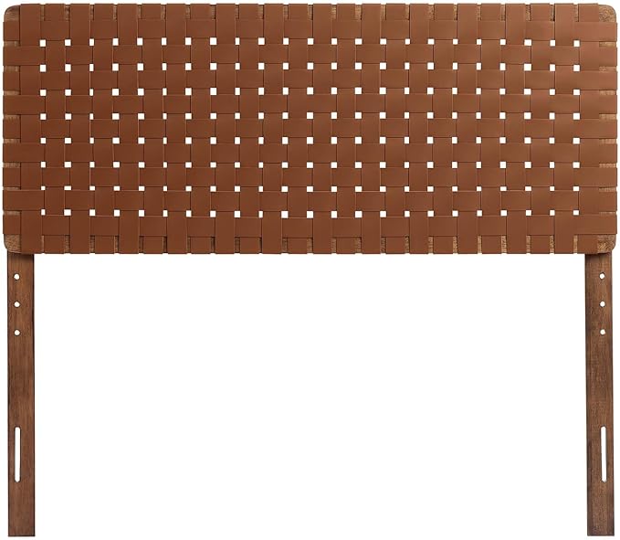 Modway Sparta Vegan Leather Weave Full Headboard in Walnut Brown Faux Leather Full Headboard Only, Height Adjustable Headboard, Freestanding Headboard for Teenager's Bedroom