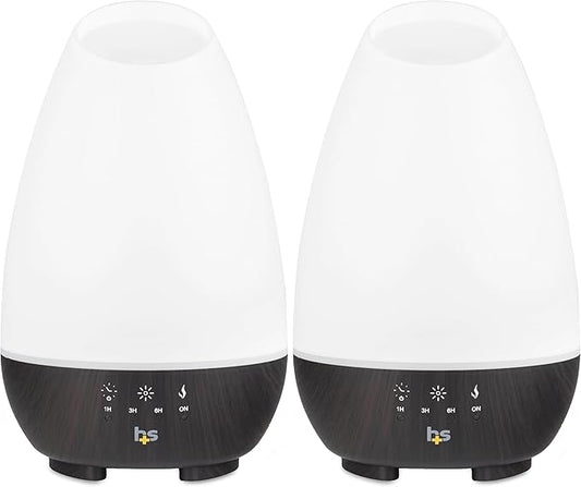 HealthSmart Essential Oil Diffuser, 500ML, Large Room Coverage | Adjustable Timer | Multiple Mist Modes | 7 LED Colors | Pack of 2