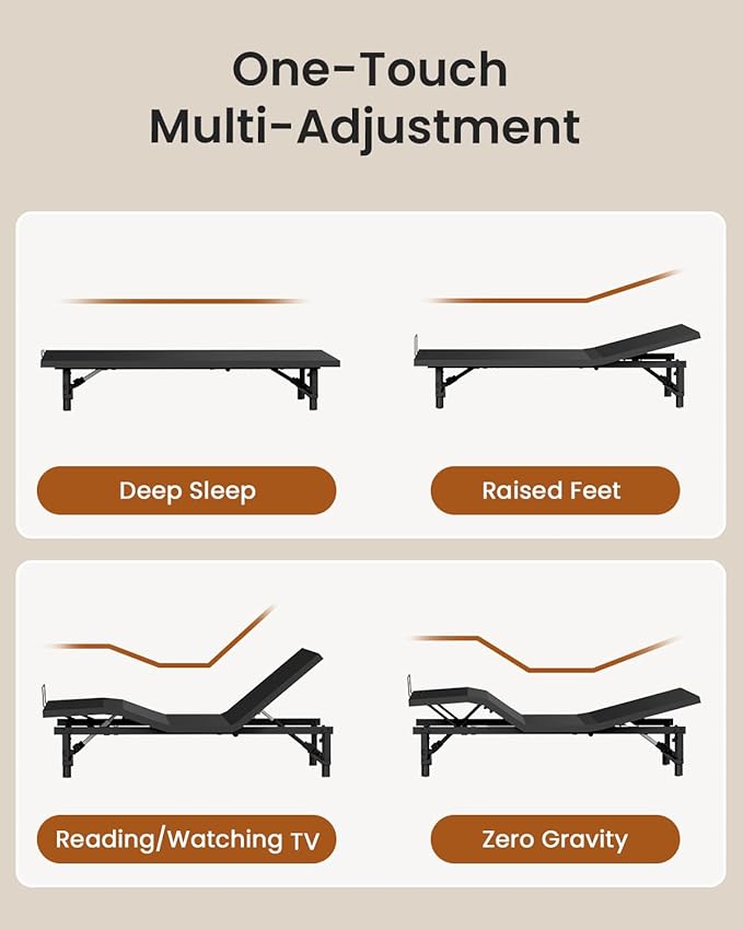 Mixcous Queen Adjustable Bed Frame with Quiet Motor, Ergonomic Electric Bed Base with Wireless Remote, Anti-snoring and Zero Gravity Mode, Easy Assembly, Head and Foot Incline, Black