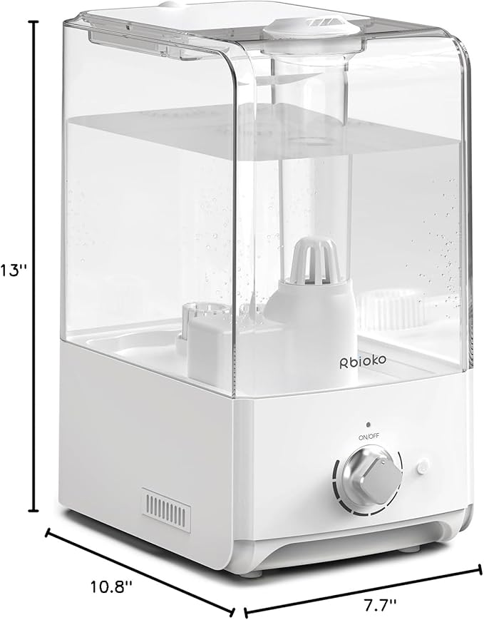 Humidifiers for Bedroom Large Room, Top Fill 6.5L Cool Mist Humidifier, 45H Runtime, 28dB Quiet Ultrasonic Air Humidifier for Home, Whole House, Baby Nursery, Night Light (White)