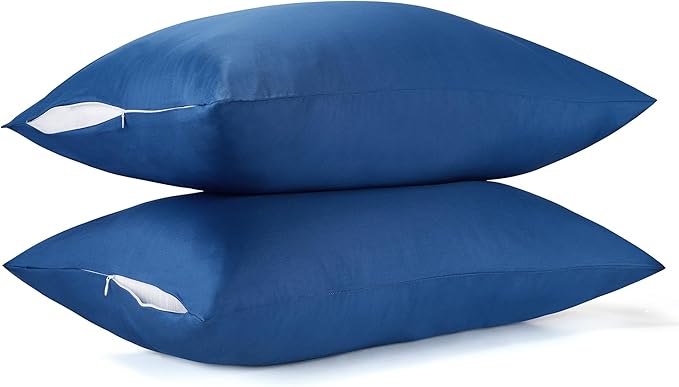 400 Thread Count Cotton Pillow Case Queen with Zipper, 30" L x 20" W, Cotton Pillow Protectors Cover- Set of 2 - Navy Blue - Pillows Not Included