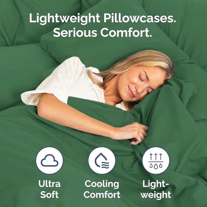 Standard Pillow Cases Set of 2 - Ultra-Soft Hotel Quality Pillowcase Covers - Comfy & Wrinkle Free - Stain and Fade Resistant - Machine Washable Pillow Protectors - 2 Piece Set, Standard Emerald Green