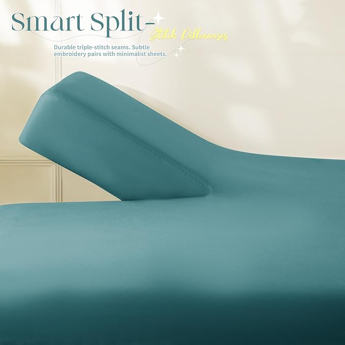 Manyshofu 4 Piece Split Head California King Sheets Sets for Adjustable Bed Sheet, Flex Head Split Top Cal King Sheets Teal Sheet Set - 1800 Thread Count Bedding Set with 14-16 Inch Deep Pockets