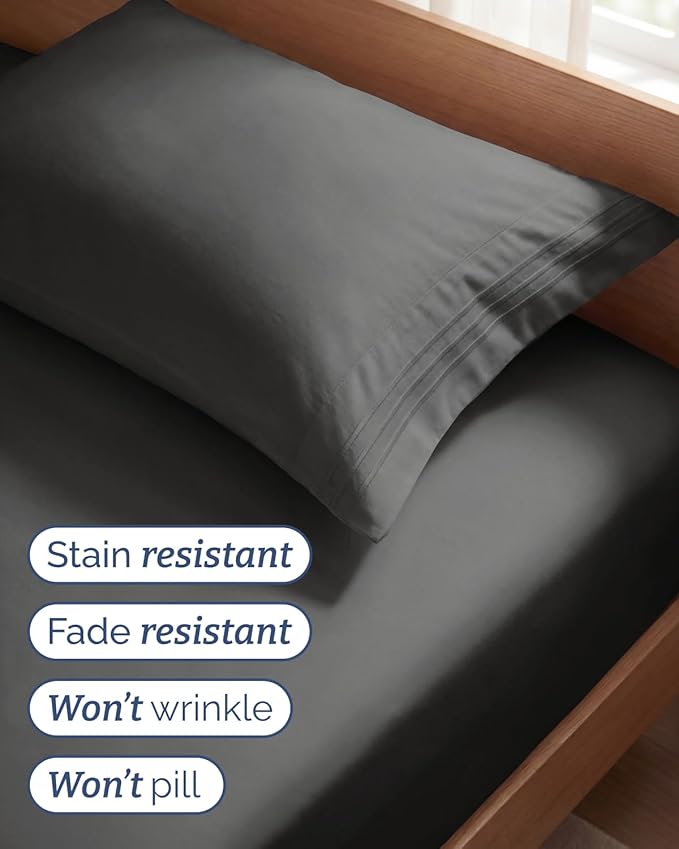 Twin Size 3 Piece Sheet Set - Comfy Breathable & Cooling Sheets - Hotel Luxury Bed Sheets for Women & Men - Deep Pockets, Easy-Fit, Extra Soft & Wrinkle Free Sheets - Charcoal Oeko-Tex Bed Sheet Set