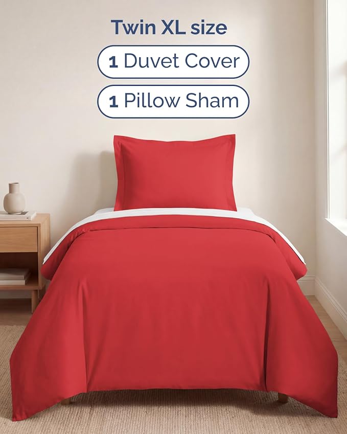 Duvet Cover Twin/Twin XL Size Set - Extra Soft Twin/Twin XL Duvet Cover 68" x 90" with 1 Pillow Sham - Hotel Luxury, Easy Care, Fade Free with Zipper Closures & Ties - Comfy, Cozy and Breathable (Red)