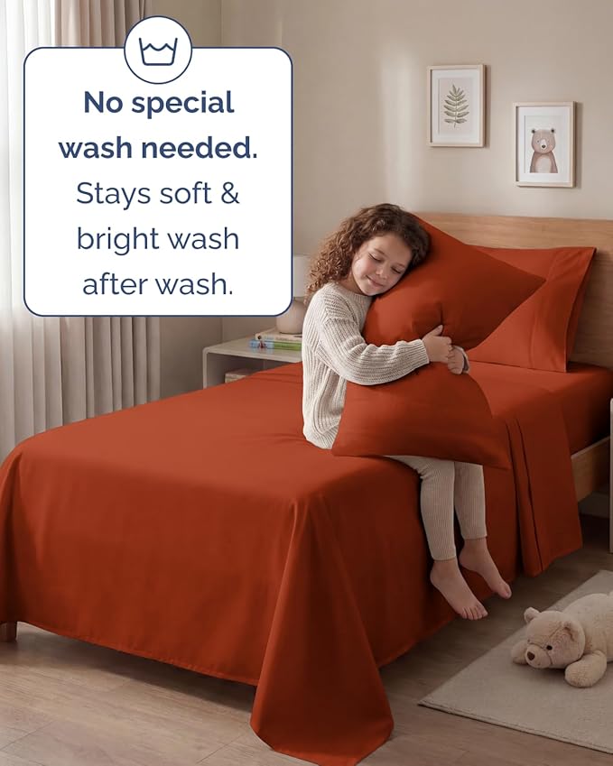 Twin 4 Piece Sheet Set - Comfy, Breathable & Cooling - Hotel Luxury Bedding for Women, Men, Kids, Teens & Children - 1 Flat & 1 Fitted Sheet & 2 Pillowcases w/ Deep Pockets - Wrinkle Free - Terracotta