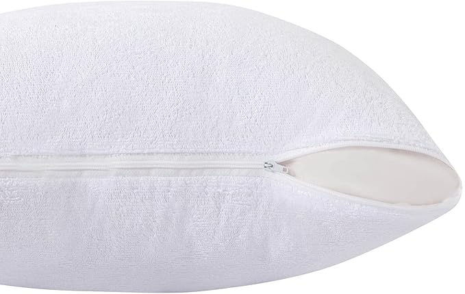 Kingnex Waterproof Feather Proof Pillow Protectors with Zipper 18x18 Pack of 2 Soft Bamboo Viscose Terry Zippered Square Pillow Covers for Throws