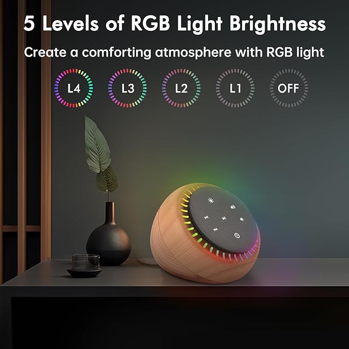 DreamSky Sound Machine for Sleep, White Noise for Sleeping Adults & Baby, Brown Noise Fan for Office Privacy & Noise Canceling, 26 Sounds & RGB Light, USB-C Powered for Home Travel