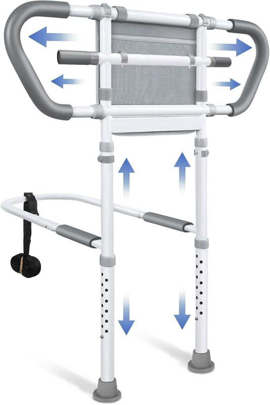 Bedside Rail for Elderly Safety Adjustable Bed Aid with Storage Pocket, Non-Slip Handle,400 lbs Gravity Capacity Gray(Stand-Compatible with Bed Frames 13.19" or Higher)