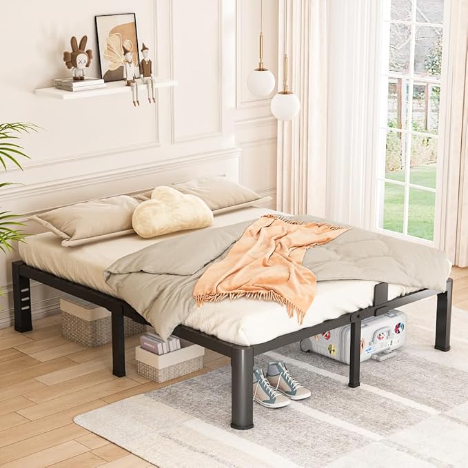 Bilily 14 Inch Queen Bed Frame Metal Platform with Round Corner Legs,3500 LBS Heavy Duty Steel Slats Support,Headboard Compatible,No Box Spring Needed,Easy Assembly,Mattress Retainer,Underbed Storage