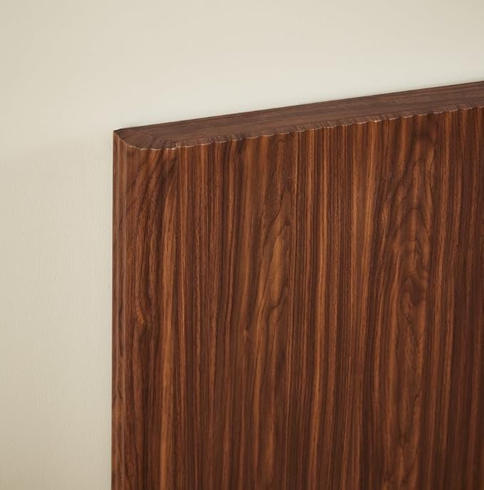 Bellemave King Lift Up Storage Bed, Walnut Wood Lift Up Bedframe King, Wooden Corrugated Curved Lines, Hydraulic Storage,Walnut