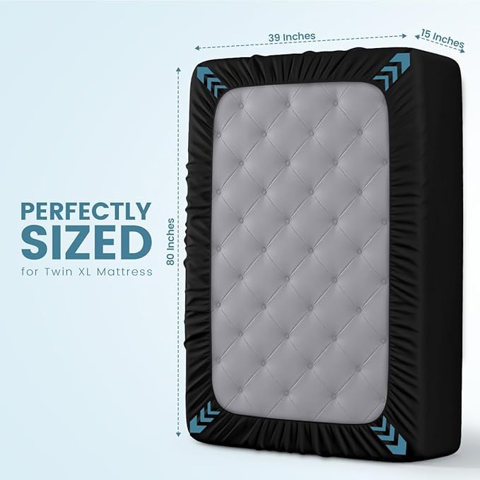 Utopia Bedding Waterproof Mattress Protector Twin XL Size, Premium Terry Mattress Cover 200 GSM, Breathable, Fitted Style with Stretchable Pockets (Black)