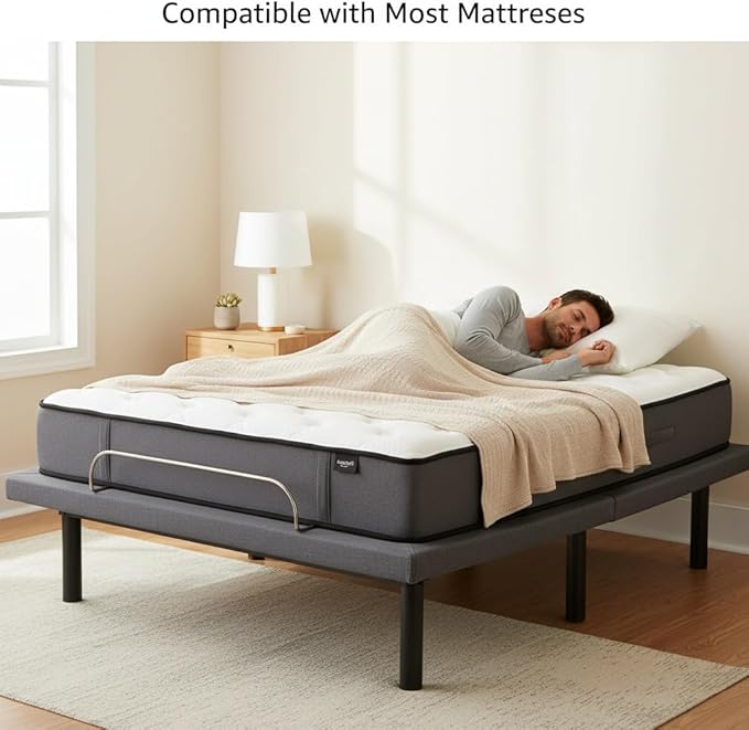 Naomi Home Idealbase Queen Adjustable Bed Base with Massage, USB Ports, Under-Bed Light, Wireless Remote, 800 Lb Capacity, Gray Metal Frame, Easy Assembly for Enhanced Comfort and Relaxation