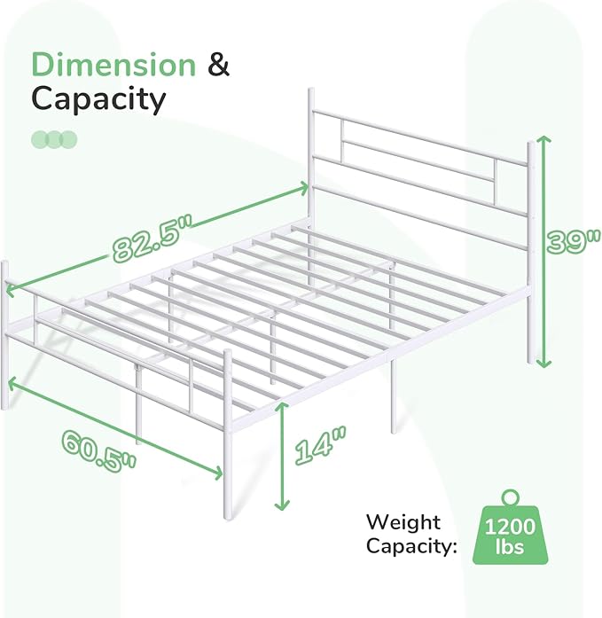 Novilla Metal Queen Bed Frame with Headboard and Footboard, 14 Inch Platform Bed Frame with Storage No Box Spring Needed, Strong Metal Slats Support, White