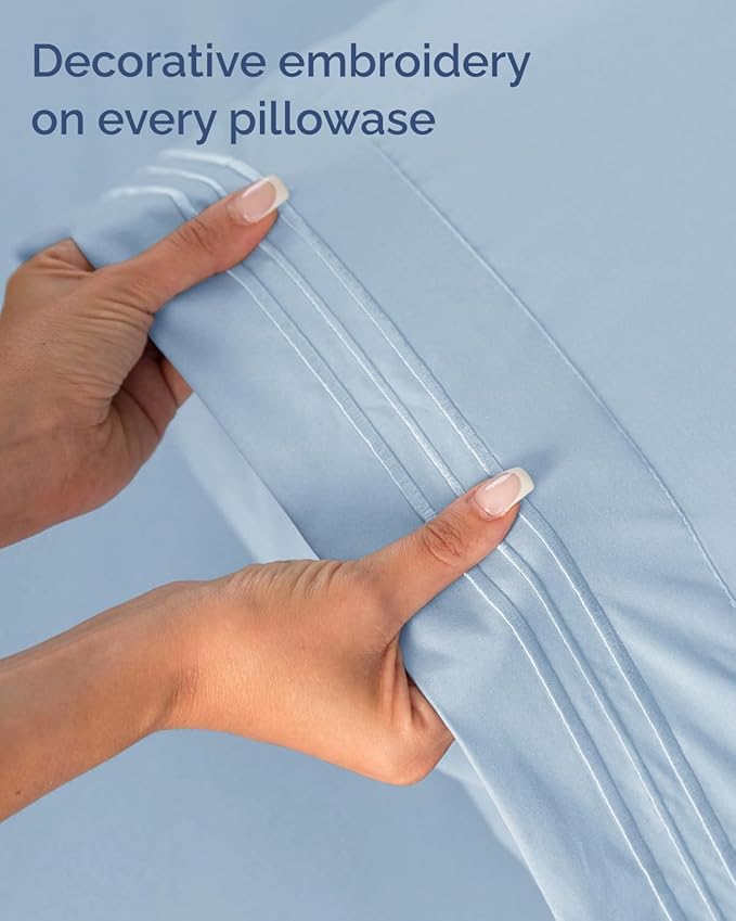 Twin XL Size 3 Piece Sheet Set - Comfy Breathable & Cooling Sheets - Hotel Luxury Bed Sheets for Women & Men - Deep Pockets, Easy-Fit, Soft and Wrinkle Free Sheets - Sky Blue Oeko-Tex Bed Sheet Set