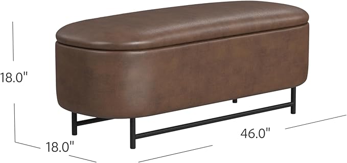 HomePop Ellipse Modern Storage Bench with Metal Legs |Homepop Home Décor|Bench with Storage for Living Room & Bedroom - Brown Faux Leather