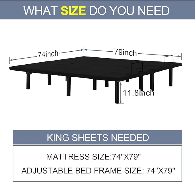 Fromann Adjustable Electric Split King Bed Base Frame with Massage,USB Type-C Ports, Zero Gravity, Under Bed Led Lighting and Three Leg Height (Black)