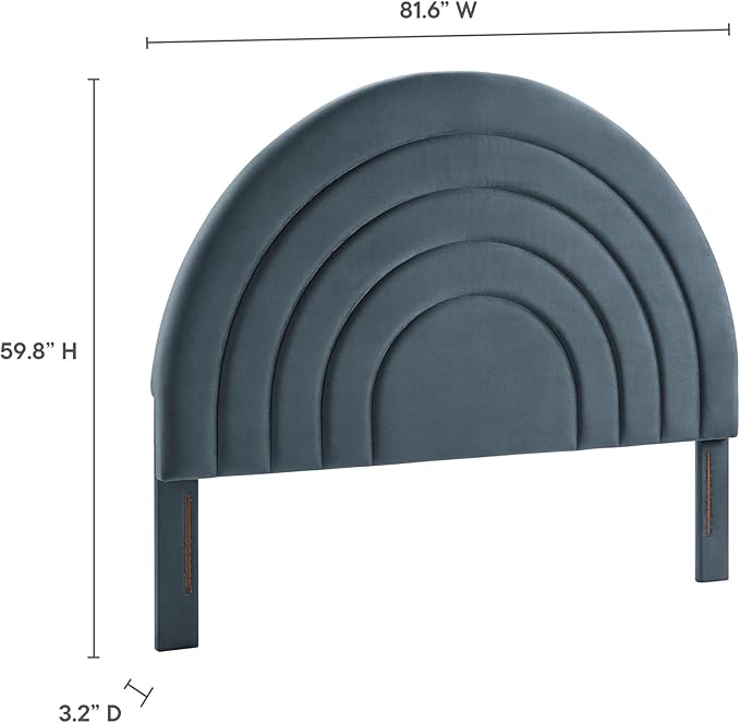 Modway Solana Soft Arch Shaped Round King Headboard in Cadet Blue – Upholstered Headboard – Stain-Resistant Performance Velvet Headboard for King Size Beds