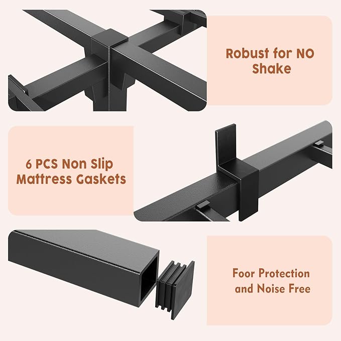 14 Inch Full Metal Bed Frame, Heavy Duty Metal Platform Bed Frame with Reinforced Slats Support, 800 Lbs Load Capacity, Noise Free, No Box Spring Needed and Screws , Tool-Free Assembly Bed Frame
