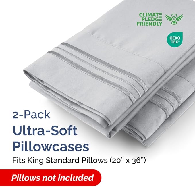 King Standard Pillow Cases Set of 2 - Soft Hotel Quality Pillowcase Covers - Comfy, Cozy & Fade Free - Wrinkle Resistant - Machine Washable Pillow Protectors - 2 Piece Set - King Standard Steel Blue