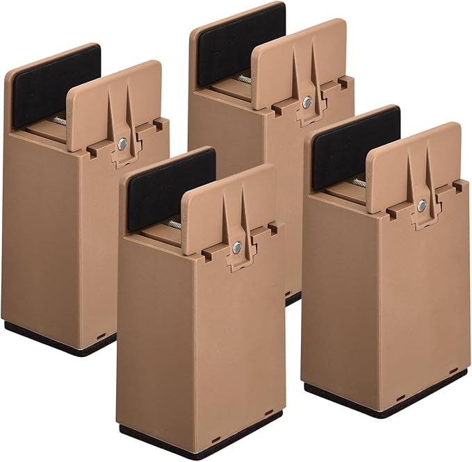 uxcell 4 inch Bed Risers with Adjustable Screw Clamp, 4Pcs Furniture Risers for Bed, Desk, Sofa, Table, Fit for Furniture Thickness 0.39-1.45", Supports 5000 Pounds, Brown