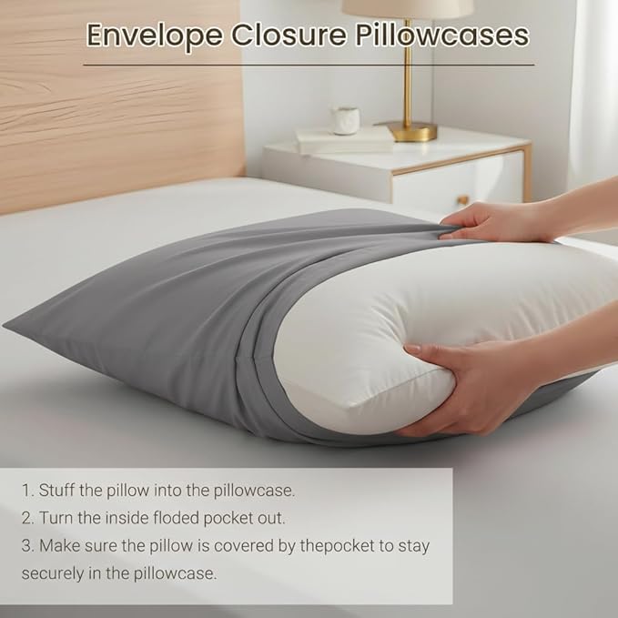 Brushed Microfiber Pillow Cases Standard Size Pillow Case-Envelope Closure Pillowcases Set of 2,Cooling & Moisture Wicking,Wrinkle Resistant Bed Pillowcases 20" X 36"(King,Dark Gray)