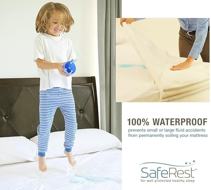 SafeRest Pillow Protector - Pack of 2 - King Size Waterproof Pillow Cover - Zippered Pillow Encasement for College Dorm Room, New Home - Cotton Terry, Waterproof, Breathable