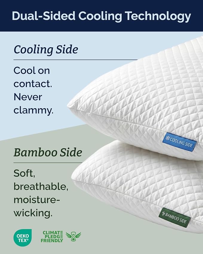 Cooling Pillow King Size Set of 2 - Breathable Cooling Bed Pillows for Hot Sleepers - Adjustable Shredded Memory Foam - Soft or Firm, Supportive for Side, Back and Stomach Sleepers - Washable Cover