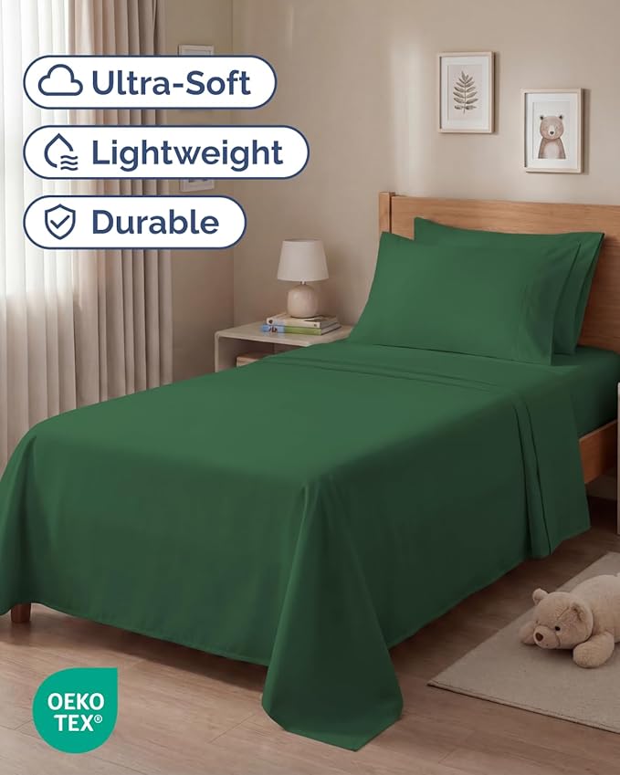 Twin 4 Piece Sheet Set - Comfy, Breathable & Cooling - Hotel Luxury Bedding for Women, Men, Kids, Teens and Children - 1 Flat & 1 Fitted Sheet & 2 Pillowcases w/ Deep Pockets - Wrinkle Free - Emerald