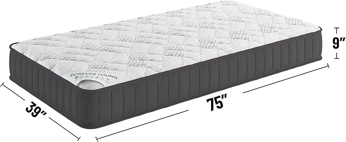 Ottomanson Twin 9" Hybrid Mattress - Medium Firm Support - Made in USA - Individually Pocketed Coils & CertiPUR-US Foam - Fiberglass-Free - Bed in a Box
