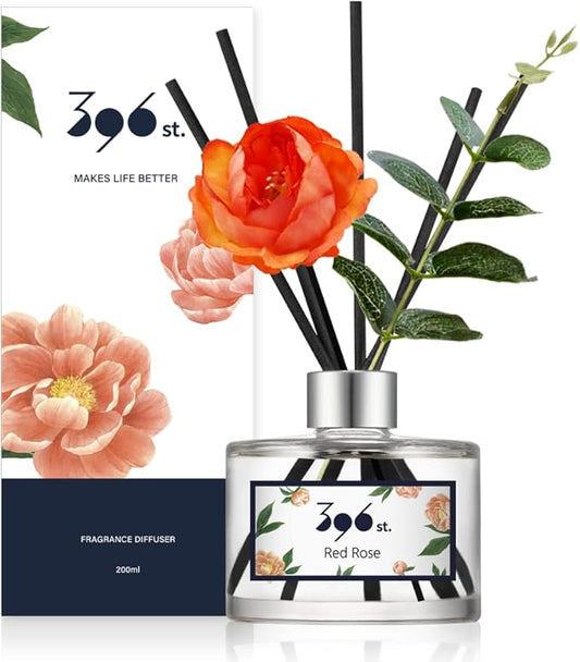 396 st. Peony Flower Reed Diffuser, Red Rose, 200ml(6.7oz) / Reed Diffuser Sets, Home Fragrance, Scented Oils, Home & Bathroom Décor
