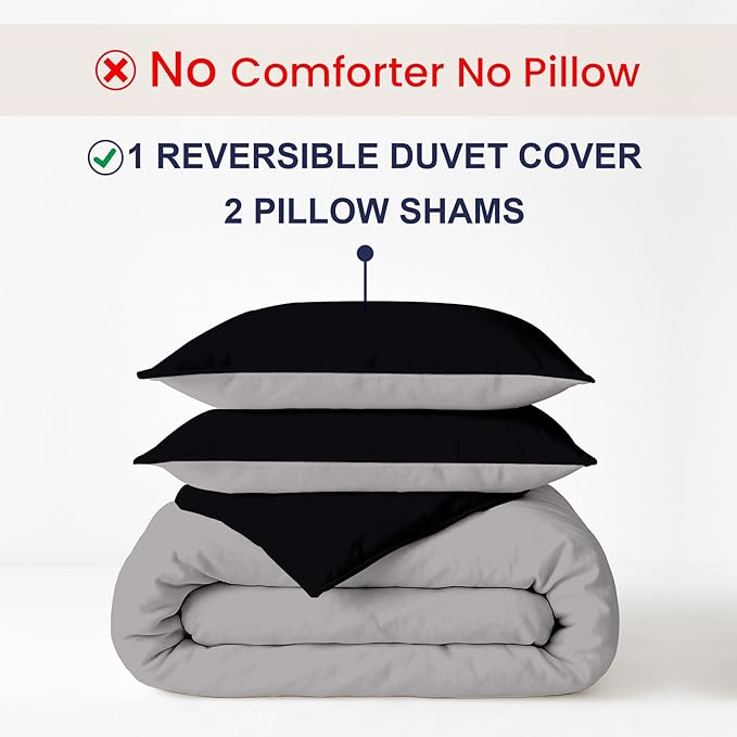 Kotton Culture 3 Pc California King Size Duvet Cover Set -100% Egyptian Cotton 600 Thread Count Ultra Soft Premium Durable Comforter Cover Zipper Closure & Corner Ties (Night's Shadow,104"x98")